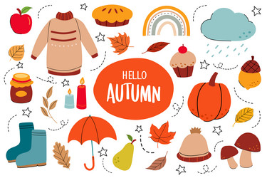 autumn element collection set flat color style vector image