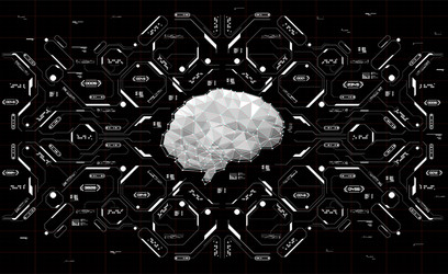 conceptual polygonal brain with hud elements vector image