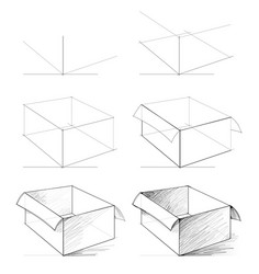 How to draw sketch imaginary open box creation vector