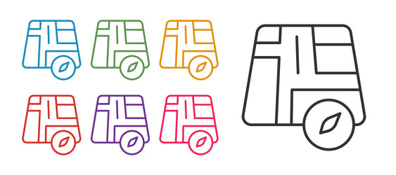 Set line map pointer with taxi car icon isolated vector