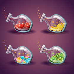 set of bottles with different items vector image