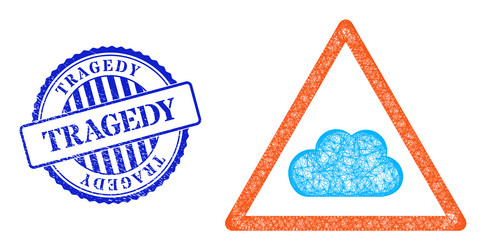 textured tragedy stamp and net cloud warning web vector image