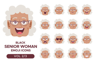 Black senior woman emoji icon set 2 3 vector