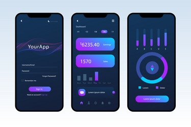 Gradient dark mode app template vector