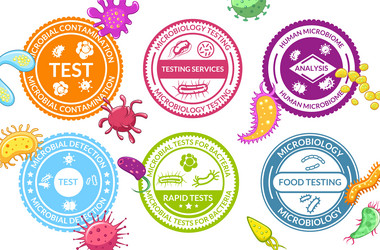 bacteria and microbes circle label with germs set vector