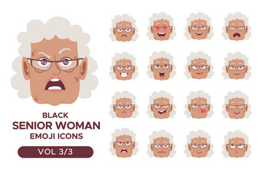 Black senior woman emoji icon set 3 vector