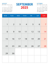Calendar 2025 template -september 2025 year Vector Image