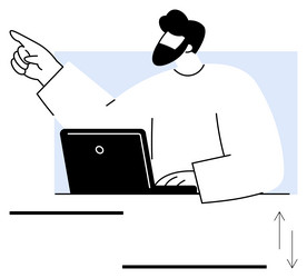 man gesturing with hand while using a laptop vector image