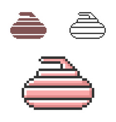 Pixel icon curling stone in three variants vector