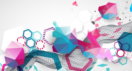 abstract wave with colorful hexagons and plexus vector image