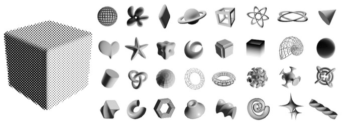Halftone 3D Shapes - Abstract Pattern vector image