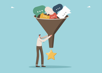 man using funnel with speech bubbles makes star vector image
