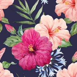 Tropical Watercolor Hibiscus Pattern Vector Image
