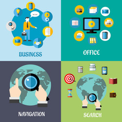 Navigation search and business flat concepts vector