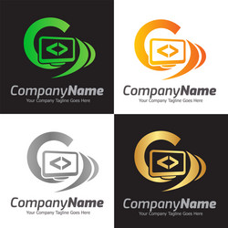 Programming code and computer monitor logo vector