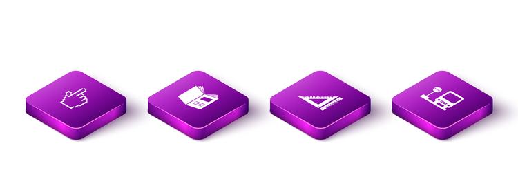 set isometric pixel hand cursor open book vector image