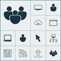 web icons set with upload desktop computer user vector image