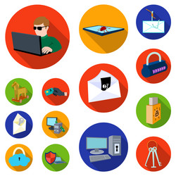 hacker and hacking flat icons in set collection vector image
