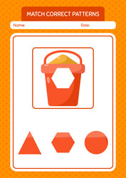 Match pattern game with sand bucket worksheet vector