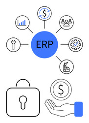 erp system diagram with key functional areas vector image
