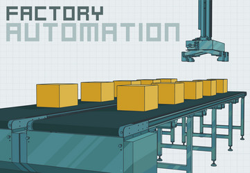 automated conveyor line with robotic manipulator vector image