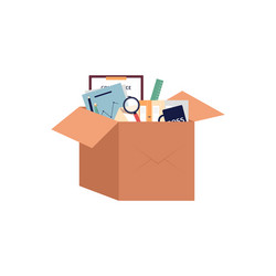 cardboard box with stationery for moving in new vector