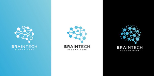 Brain technology logo design line style Royalty Free Vector