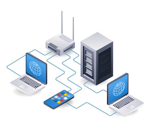tathering system for computer network server vector image