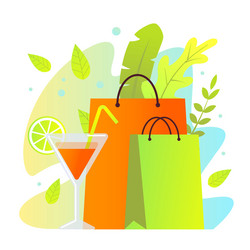 Colorful shopping paper bags and cocktail glass vector