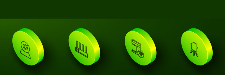 set isometric line web camera router and wi-fi vector image