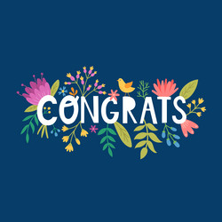 blue card with flowers and congrats text Vector Image