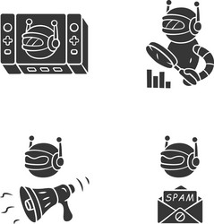 web robots glyph icons set game propaganda vector