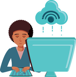 Man black with desktop computer and cloud vector