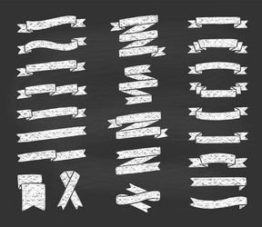 Ribbons set in sketchy style chalk hand drawn vector