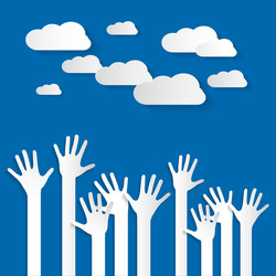 hands - paper cut palm set on blue sky vector