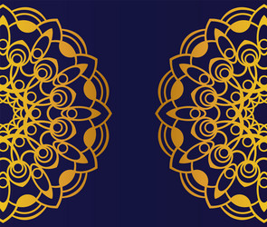 Golden mandala on blue background round vector