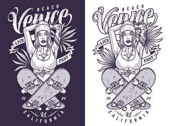 venice girl skateboarder monochrome flyer Vector Image