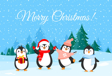 Merry Christmas Penguins Vector Image