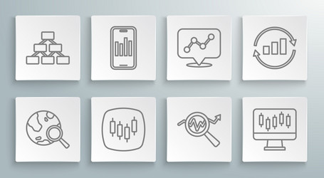 set line search globe mobile with graph browser vector image