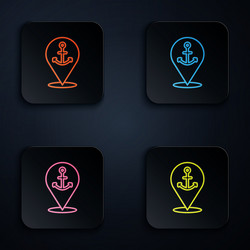 color neon line map pointer with anchor icon vector image
