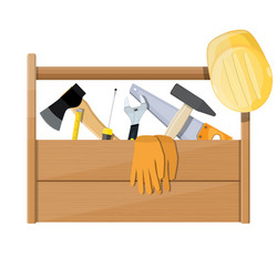 wooden toolbox full of construction equipment vector