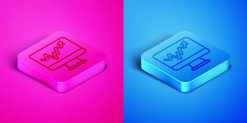 isometric line computer monitor with graph chart vector image