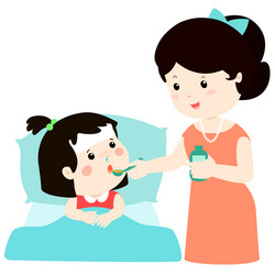 mother giving daughter medicine vector