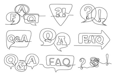 one line faq and qa hand drawn question vector image