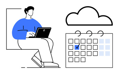 remote work and task management with cloud-based vector image