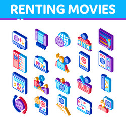 Renting movies service isometric icons set vector