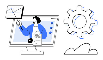 virtual presentation on data analysis with cloud vector image