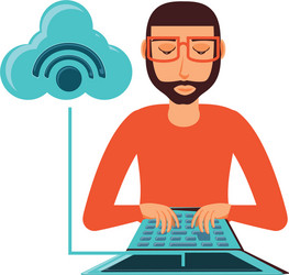 Man with laptop and cloud computing vector