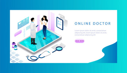 Isometric concept of online doctor healthcare vector