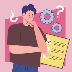 Man and question marks with gears vector